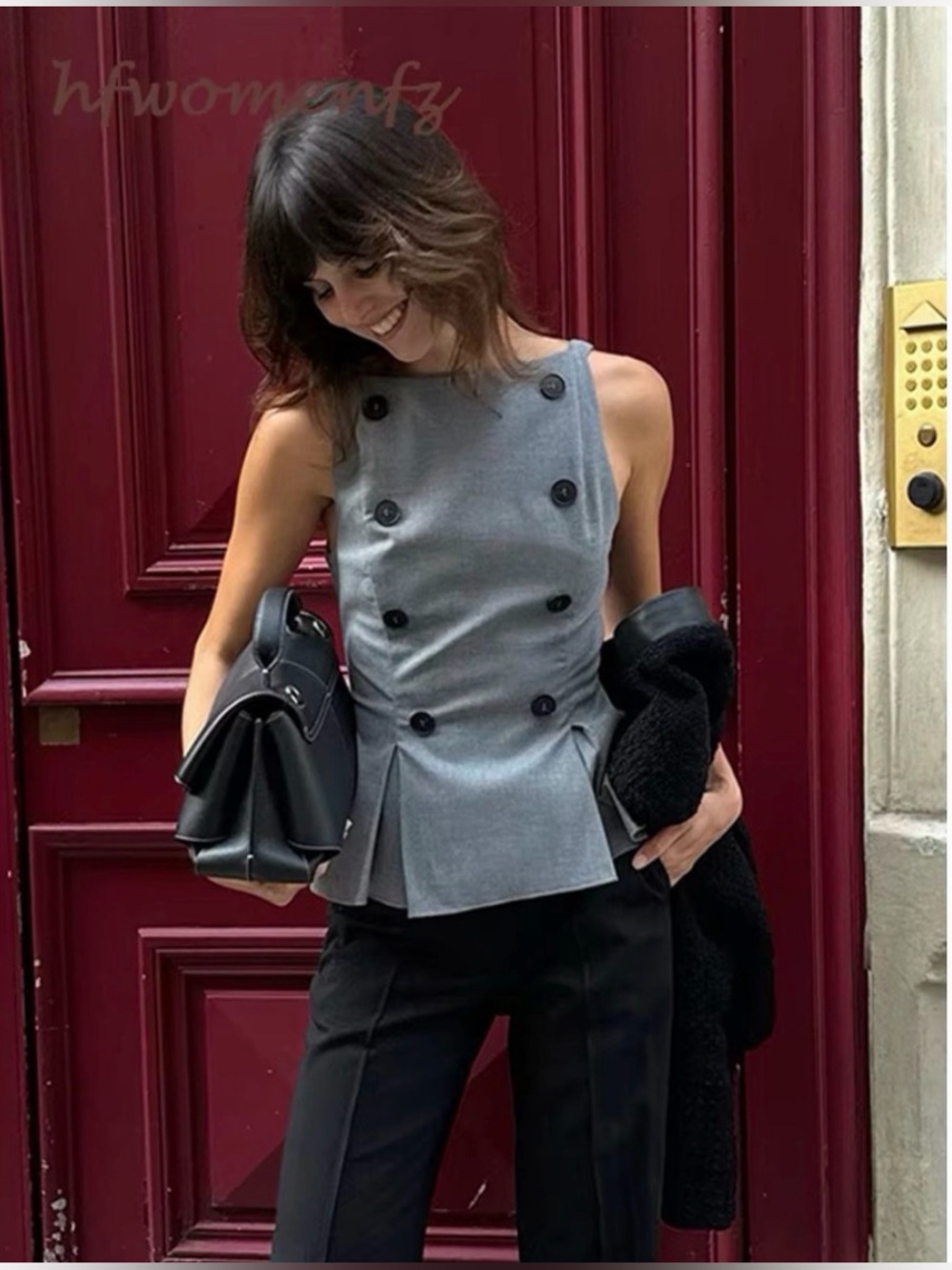 Zara Women's Gray Boat Neck Button Peplum Top - Brand